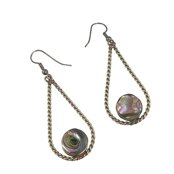 Vintage Alpaca Mexico Teardrop Earrings With Abalone Inlay & Twist Design For Wo - Picture 9 of 9